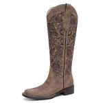 Embroidered Brown Cowgirl Square Toe Boots 8.5