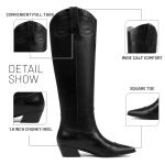Comfitoria Black Square Toe Knee High Cowboy Boots