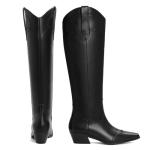 Comfitoria Black Square Toe Knee High Cowboy Boots