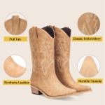 Tan Mid Calf Square Toe Cowboy Boots for Women