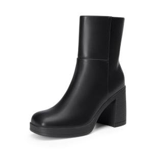 DREAM PAIRS Women's Chunky Square Toe Ankle Boots