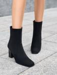 Coutgo Women's Black Square Toe Chunky Heel Boots