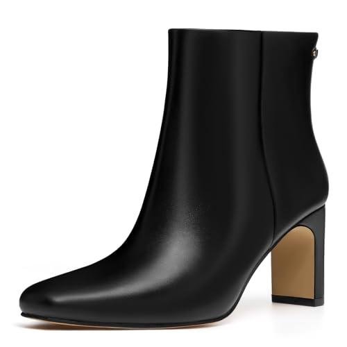 Athlefit Women's Black Square Toe Chunky Ankle Boots