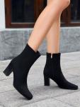 Coutgo Women's Black Square Toe Chunky Heel Boots