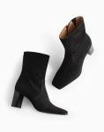 Coutgo Women's Black Square Toe Chunky Heel Boots
