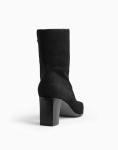 Coutgo Women's Black Square Toe Chunky Heel Boots