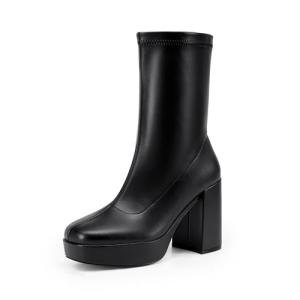 DREAM PAIRS Women's Black Square Toe Gogo Boots