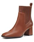 Coutgo Women’s Chunky Heel Dark Brown Ankle Boots