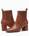 Coutgo Women’s Chunky Heel Dark Brown Ankle Boots