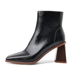 Womens Retro Square Toe Chunky Ankle Booties