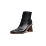 Womens Retro Square Toe Chunky Ankle Booties