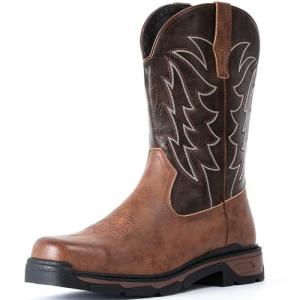 ANGRYRAM Waterproof Square Toe Cowboy Work Boots