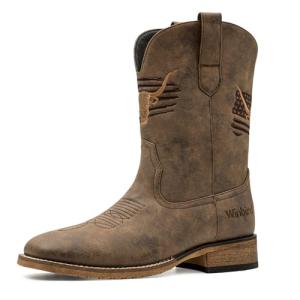 Men's Brown Square Toe Cowboy Boots - Vegan Leather