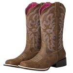 Women's Wide Square Toe Western Cowboy Boots - Brown