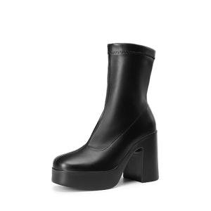 DREAM PAIRS Women's Black Chunky Heel Square Toe Boots