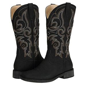 Women's Embroidered Square Toe Mid Calf Cowgirl Boots