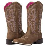 Women's Wide Square Toe Western Cowboy Boots - Brown
