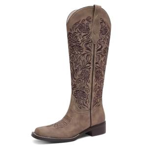Embroidered Brown Cowgirl Square Toe Boots 8.5