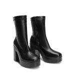 DREAM PAIRS Women's Black Chunky Heel Square Toe Boots