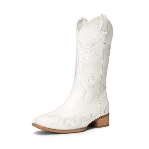Women's White Square Toe Cowboy Boots Size 8.5
