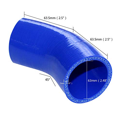 FCD 45 Degree ID 63mm (2.5") Diameter 5mm Thick 2.5" One Leg 4-Ply Elbow Coupler Silicone Hose for Auto (Blue)