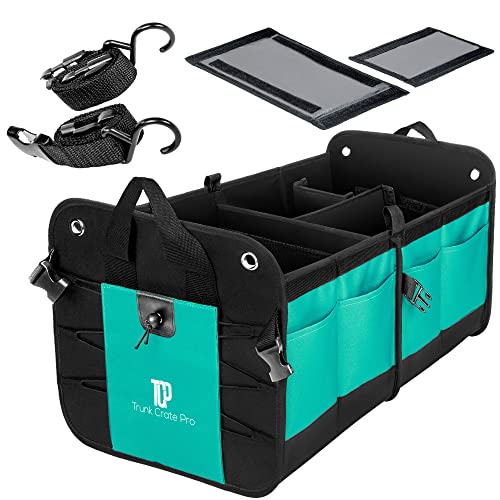 TrunkCratePro Trunk Organizer Premium Multi Movable Compartments Collapsible car organizer, trunk organizer for Car, Suv, Automotive, Trucks, gifts, Car Organizers (Regular, Cyan)23.6"L*14.6"W*12.5"H