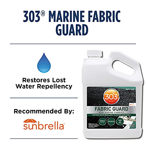 303 Marine Fabric Guard - Restores Water and Stain Repellency To Factory New Levels, Simple and Easy To Use, Manufacturer Recommended, Safe For All Fabrics, 1 Gallon (30674), white