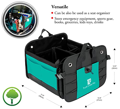 TrunkCratePro Trunk Organizer Premium Multi Movable Compartments Collapsible car organizer, trunk organizer for Car, Suv, Automotive, Trucks, gifts, Car Organizers (Regular, Cyan)23.6"L*14.6"W*12.5"H