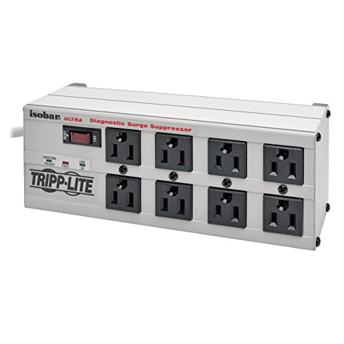Tripp Lite Isobar 8 Outlet Surge Protector Power Strip, 12ft Cord, Right-Angle Plug & Isobar 4 Outlet Surge Protector Power Strip, 6ft. Cord, Right Angle Plug, 3330 Joules, Metal,Gray