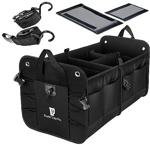 TRUNKCRATEPRO Trunk Organizer for Car, SUV, Car Organizers and Storage. Premium Adjustable Multi Compartments Durable Foldable Gift, Car Accessories W 2 Straps (Regular, Black) 23.6" Lx14.6 Wx12.5 H