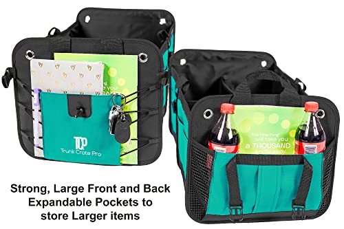 TrunkCratePro Trunk Organizer Premium Multi Movable Compartments Collapsible car organizer, trunk organizer for Car, Suv, Automotive, Trucks, gifts, Car Organizers (Regular, Cyan)23.6"L*14.6"W*12.5"H