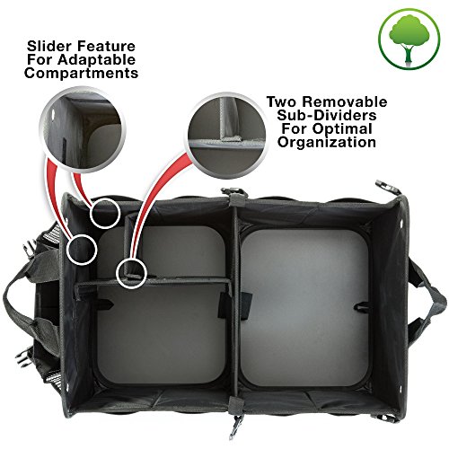 TRUNKCRATEPRO Trunk Organizer for Car, SUV, Car Organizers and Storage. Premium Adjustable Multi Compartments Durable Foldable Gift, Car Accessories W 2 Straps (Regular, Black) 23.6" Lx14.6 Wx12.5 H
