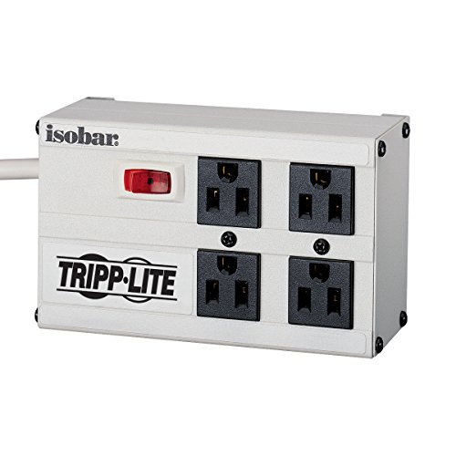 Tripp Lite Isobar 8 Outlet Surge Protector Power Strip, 12ft Cord, Right-Angle Plug & Isobar 4 Outlet Surge Protector Power Strip, 6ft. Cord, Right Angle Plug, 3330 Joules, Metal,Gray