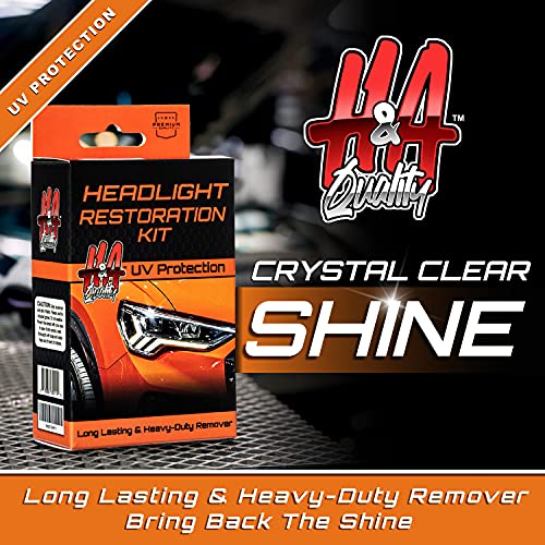H&A QUALITY Heavy Duty Car Headlight Restoration Kit - Polishing Wipes Car Headlight Cleaner and Restorer Kit - Remove Fog, Fading, Oxidation, Rain, Sun Damage - Buffer, 2 Polish Wipes, Cloth, Gloves