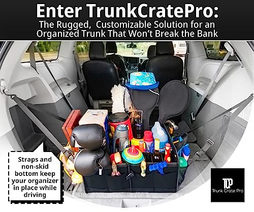 TRUNKCRATEPRO Trunk Organizer for Car, SUV, Car Organizers and Storage. Premium Adjustable Multi Compartments Durable Foldable Gift, Car Accessories W 2 Straps (Regular, Black) 23.6" Lx14.6 Wx12.5 H