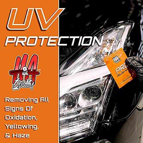 H&A QUALITY Heavy Duty Car Headlight Restoration Kit - Polishing Wipes Car Headlight Cleaner and Restorer Kit - Remove Fog, Fading, Oxidation, Rain, Sun Damage - Buffer, 2 Polish Wipes, Cloth, Gloves