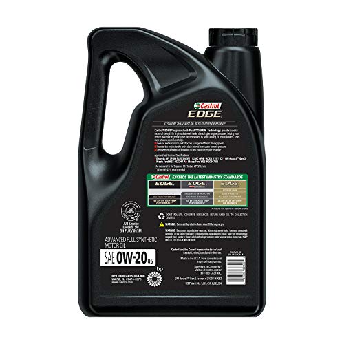 Castrol 03124 Edge 0W-20 Advanced Full Synthetic Motor Oil, 5 Quart, 3 Pack