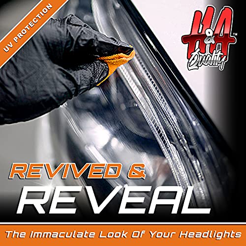 H&A QUALITY Heavy Duty Car Headlight Restoration Kit - Polishing Wipes Car Headlight Cleaner and Restorer Kit - Remove Fog, Fading, Oxidation, Rain, Sun Damage - Buffer, 2 Polish Wipes, Cloth, Gloves