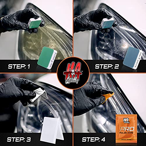 H&A QUALITY Heavy Duty Car Headlight Restoration Kit - Polishing Wipes Car Headlight Cleaner and Restorer Kit - Remove Fog, Fading, Oxidation, Rain, Sun Damage - Buffer, 2 Polish Wipes, Cloth, Gloves