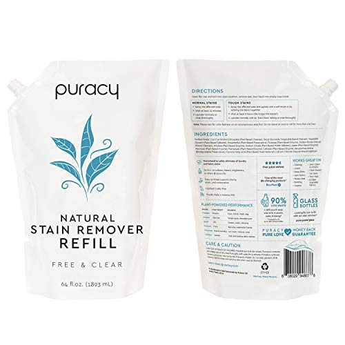 Puracy Natural Laundry Stain Remover Refill, 64 Fl Oz, Stain Remover for Clothes, Enzyme-Based Clothing Spot Cleaner, Free & Clear