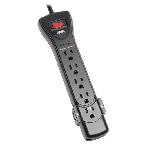Tripp Lite 7 Outlet Surge Protector Power Strip, Extra Long Cord 25ft, Right-Angle Plug, Black, Lifetime Limited Warranty & $75K INSURANCE (SUPER725B)