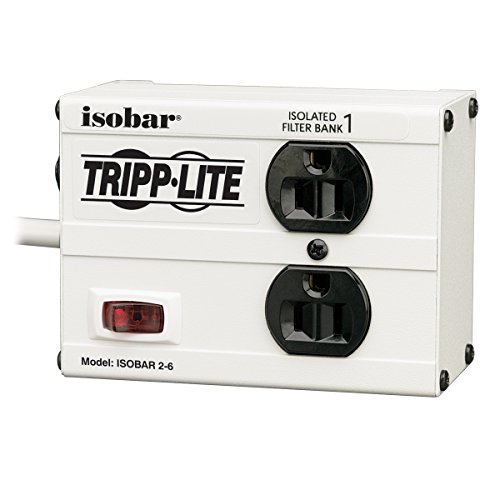 Tripp Lite Isobar 2 Outlet Surge Protector Power Strip, 6ft Cord, Right-Angle Plug, Metal, (ISOBAR2-6) & 1 Outlet Portable Surge Protector Power Strip, Direct Plug in, & $5,000 Insurance (SPIKECUBE)