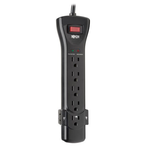 Tripp Lite 7 Outlet Surge Protector Power Strip, Extra Long Cord 25ft, Right-Angle Plug, Black, Lifetime Limited Warranty & $75K INSURANCE (SUPER725B)