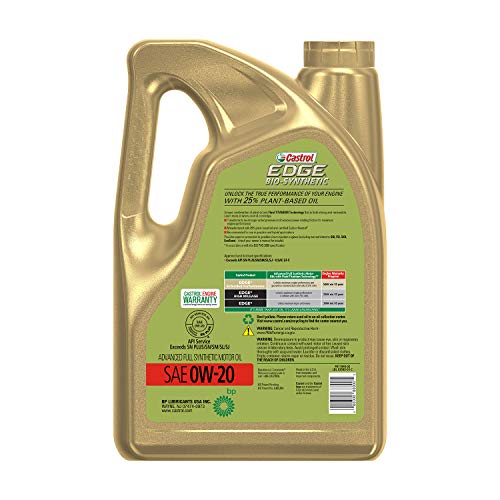 Castrol 03585 Edge Bio-Synthetic 0W-20 Advanced Full Synthetic Motor Oil, 5 Quart, 3 Pack