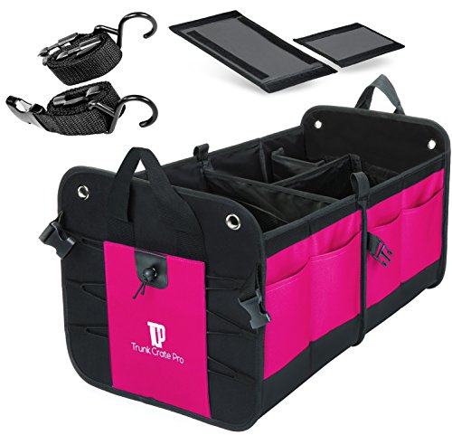 TRUNKCRATEPRO Car Accessories For Women, Premium Adjustable Multi Compartments Collapsible Non-Skid Car storage organizer, Trunk Organizer For Car, Suv, Jeep (Regular, Pink) 23.6" L*14.6" W*12.5" H