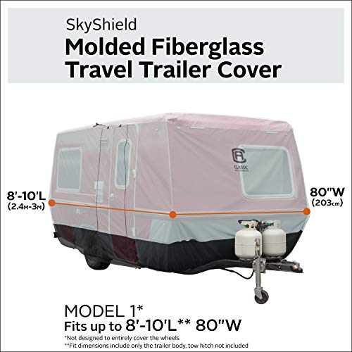 Classic Accessories RV SkyShield Molded Fiberglass Travel Trailer Cover, 8'Lâ10'L, 80"W, Model 1