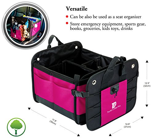 TRUNKCRATEPRO Car Accessories For Women, Premium Adjustable Multi Compartments Collapsible Non-Skid Car storage organizer, Trunk Organizer For Car, Suv, Jeep (Regular, Pink) 23.6" L*14.6" W*12.5" H