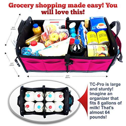 TRUNKCRATEPRO Car Accessories For Women, Premium Adjustable Multi Compartments Collapsible Non-Skid Car storage organizer, Trunk Organizer For Car, Suv, Jeep (Regular, Pink) 23.6" L*14.6" W*12.5" H