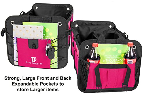TRUNKCRATEPRO Car Accessories For Women, Premium Adjustable Multi Compartments Collapsible Non-Skid Car storage organizer, Trunk Organizer For Car, Suv, Jeep (Regular, Pink) 23.6" L*14.6" W*12.5" H