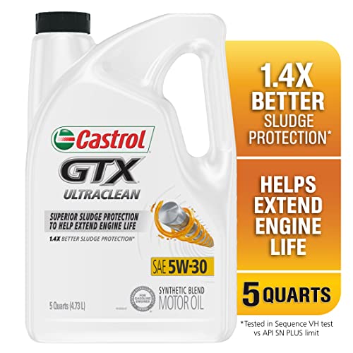 Castrol 03096 GTX Ultraclean 5W-30 Synthetic Blend Motor Oil, 5 Quart